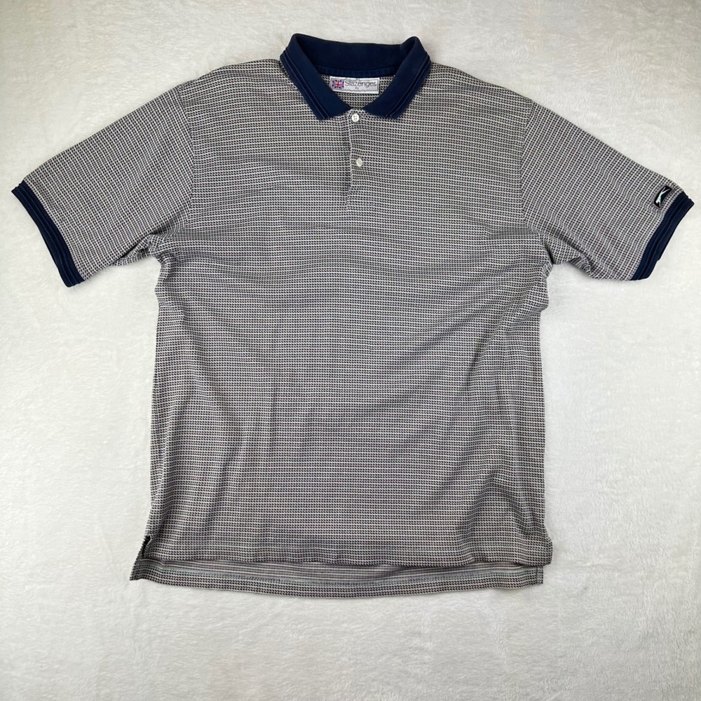 Slazenger Polo Shirt Mens XL Regular Blue Micro Pattern Golf VTG Cotton